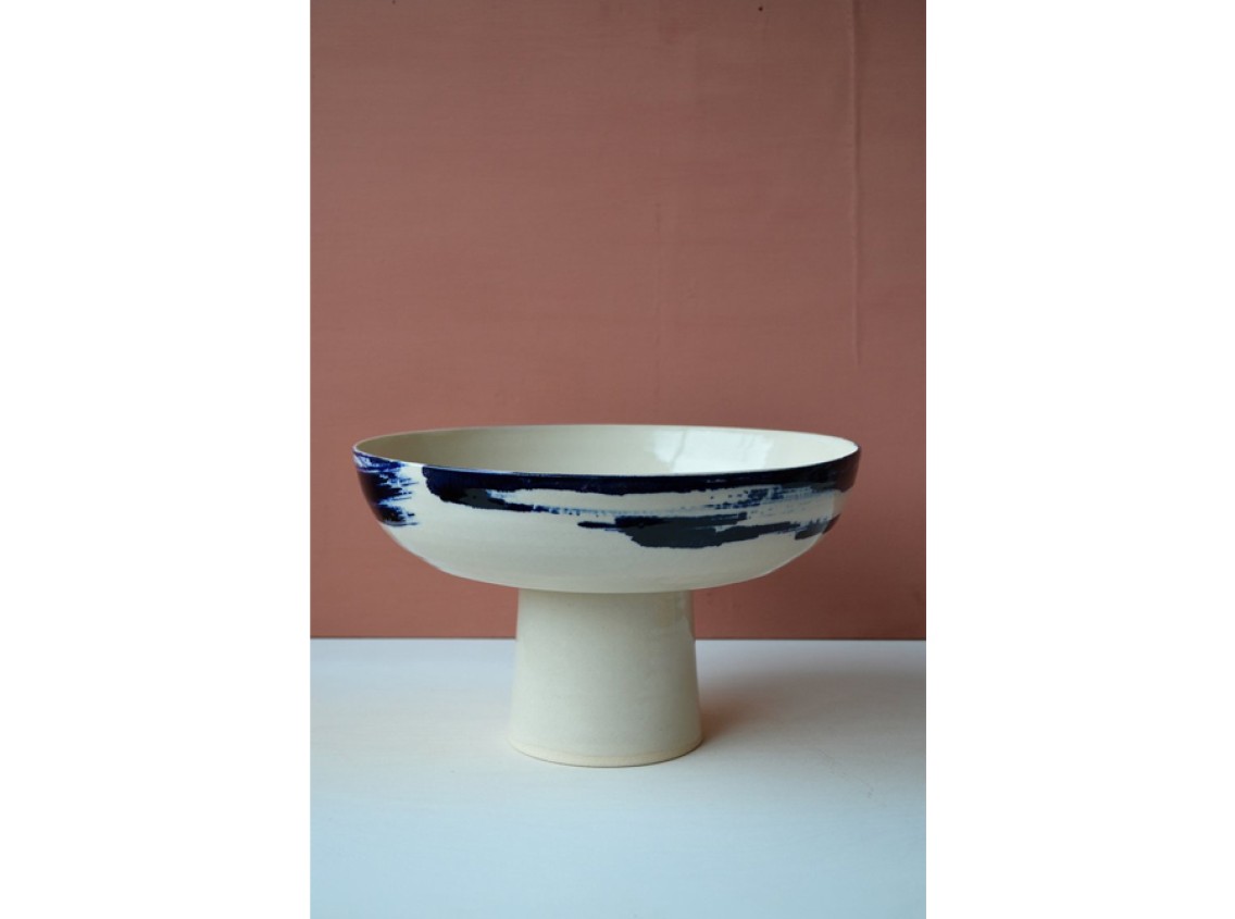 Izzy Letty - Large Pedestal Bowl, Nude & Cobalt