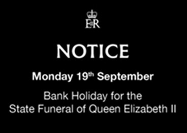 Closed on Monday 19 September 2022