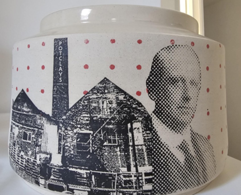 Artist Transforms Potclays’ Industrial Heritage into Bold Screen-Printed Stoneware Vase