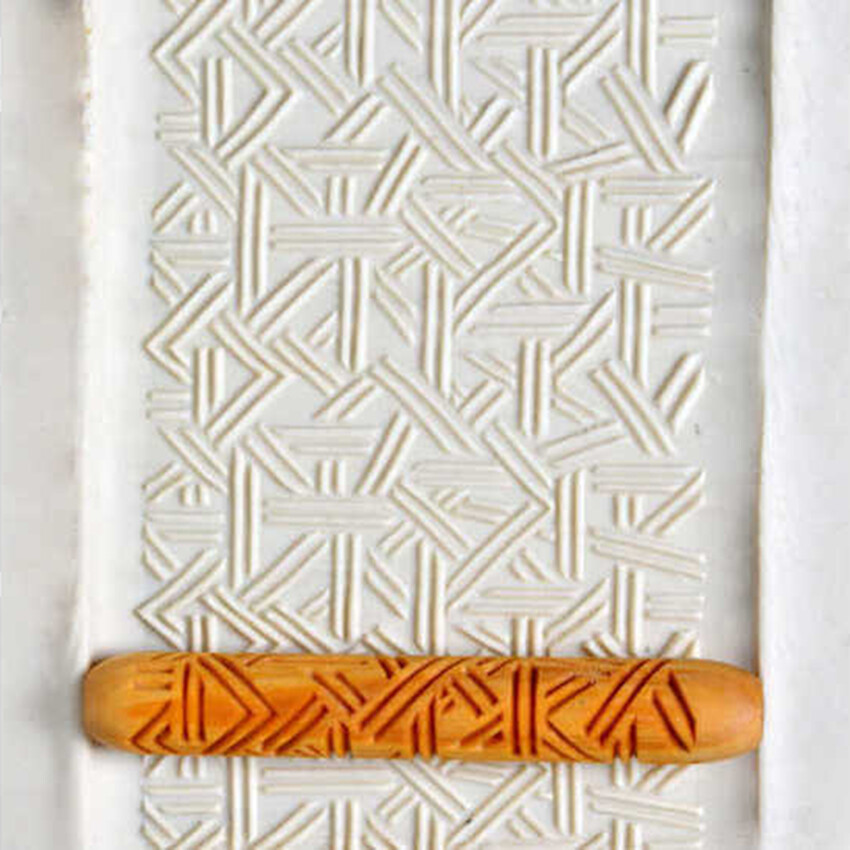 Photograph: MKM 10cm HandRoller Design 51.  Crazy wicker weave.