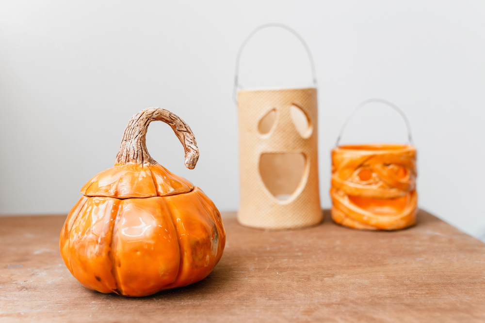 ghost and pumpkin candlestick lanterns