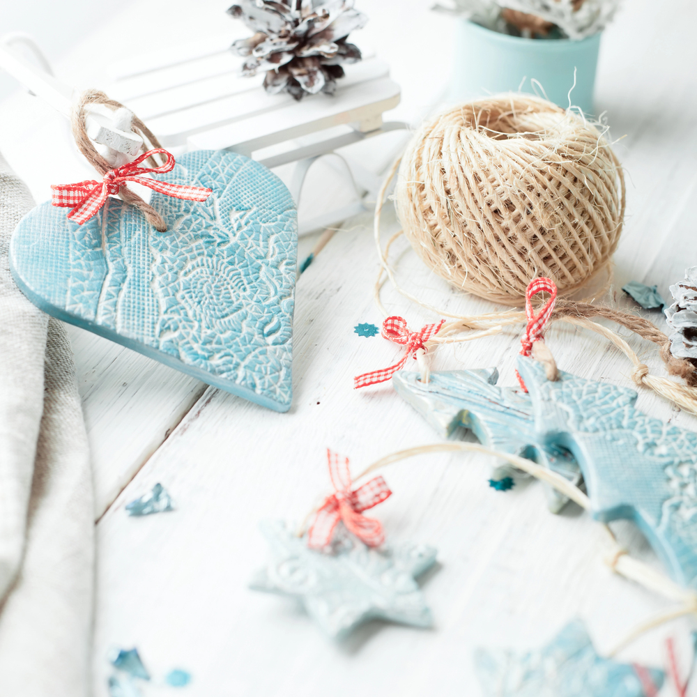 frosted lace-impressed pastel ornaments